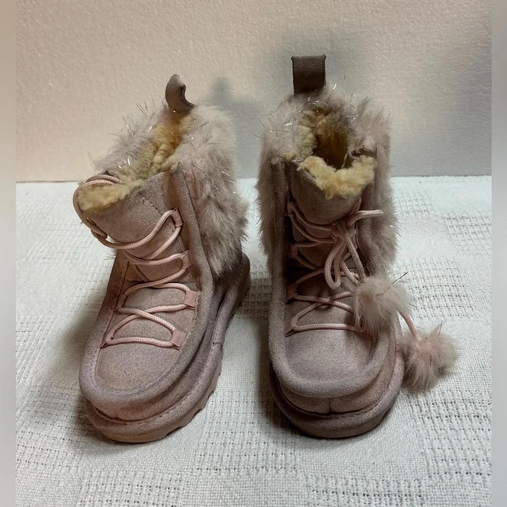 BEARPAW Pink Suede & Sheepskin Sophie Toddler Boots Size 9